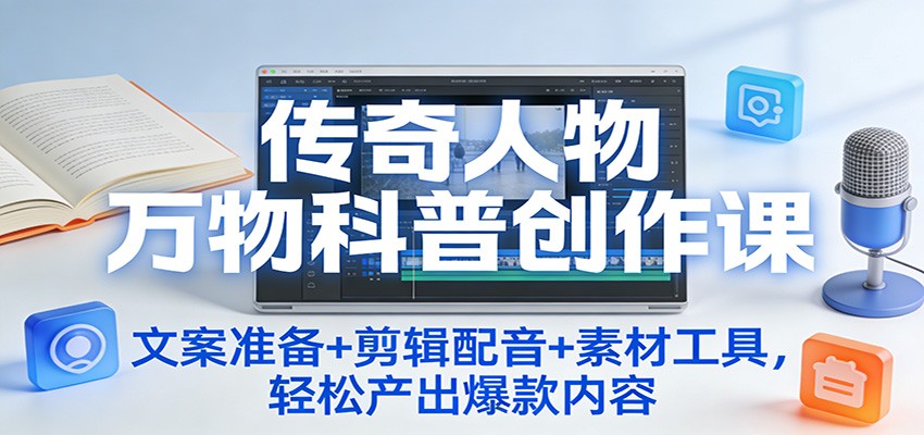 传奇人物万物科普创作课:文案准备+剪辑配音+素材工具,轻松产出爆款内容-鼎誉项目网