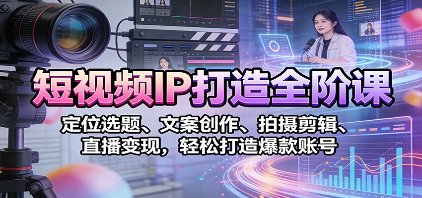 短视频IP打造全阶课:定位选题、文案创作、拍摄剪辑、直播变现,轻松打造爆款账号-鼎誉项目网