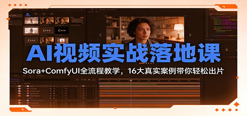 AI视频实战落地课:Sora+ComfyUI全流程教学,16大真实案例带你轻松出片-鼎誉项目网