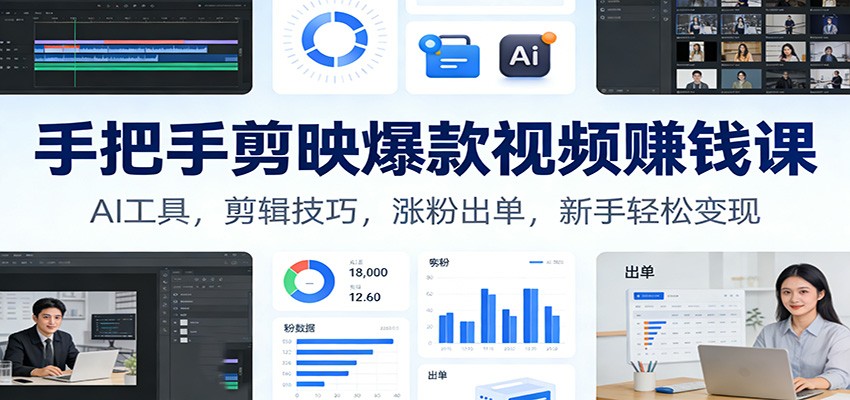 手把手剪映爆款视频赚钱课:AI工具,剪辑技巧,涨粉出单,新手轻松变现-鼎誉项目网