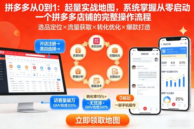 拼多多从0到1：起量实战地图，系统掌握从零启动一个拼多多店铺的完整操作流程-鼎誉项目网