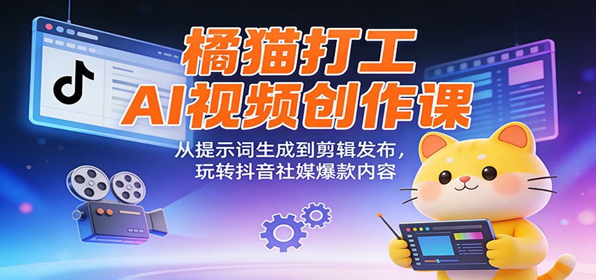 橘猫打工AI视频创作课:从提示词生成到剪辑发布,玩转抖音社媒爆款内容-鼎誉项目网