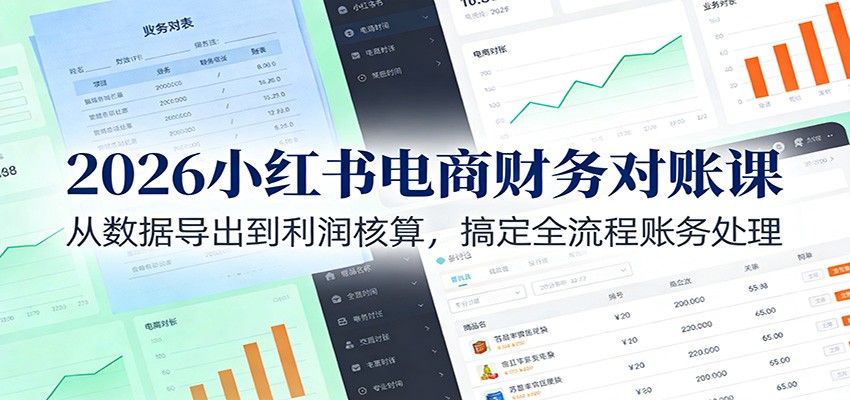 2026小红书电商财务对账课:从数据导出到利润核算,搞定全流程账务处理-鼎誉项目网