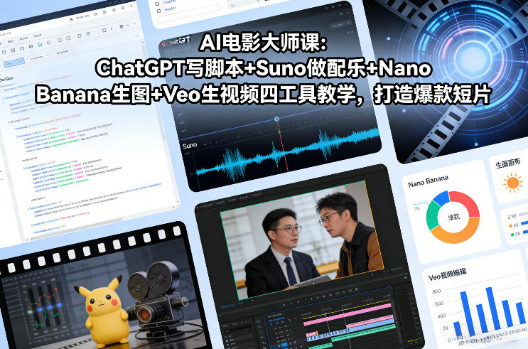 AI电影大师课：ChatGPT写脚本+Suno做配乐+Nano Banana生图+Veo生视频，打造爆款短片-鼎誉项目网