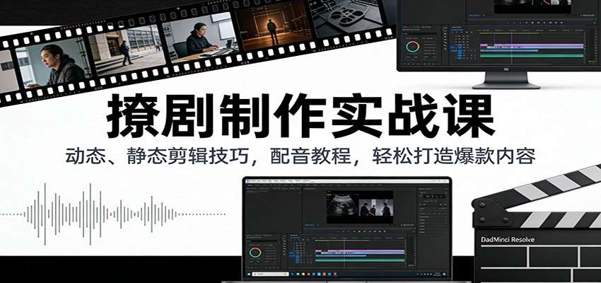 撩剧制作实战课:动态、静态剪辑技巧,配音教程,轻松打造爆款内容-鼎誉项目网