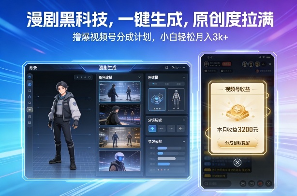 漫剧黑科技，一键生成，原创度拉满，撸爆视频号分成计划，小白轻松月入3k+-鼎誉项目网