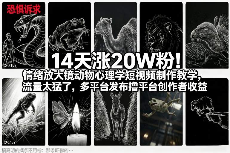 14天涨20W粉！情绪放大镜动物心理学短视频制作教学，流量太猛了，多平台发布撸平台创作者收益-鼎誉项目网