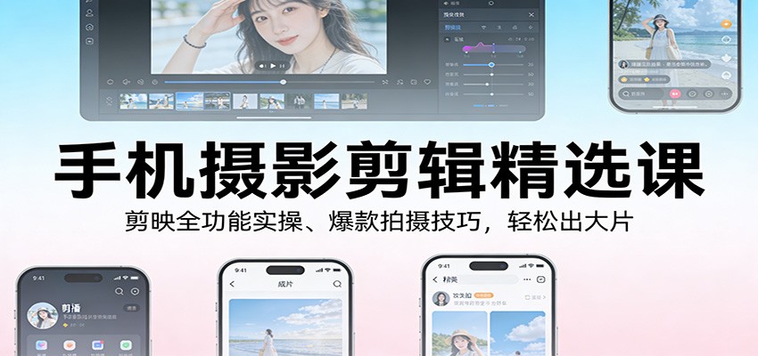手机摄影剪辑精选课:剪映全功能实操、爆款拍摄技巧,轻松出大片-鼎誉项目网