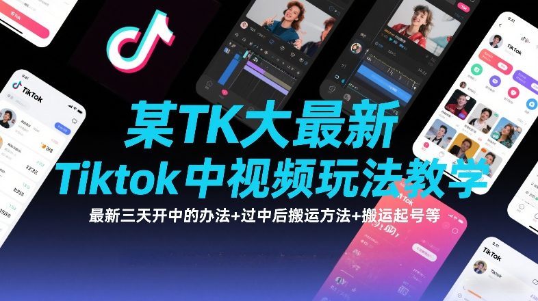 某TK大佬最新Tiktok中视频玩法教学，最新三天开中的办法+过中后搬运方法+搬运起号等-鼎誉项目网