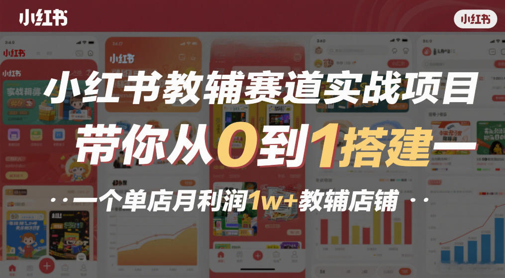 小红书教辅赛道实战项目，带你从0到1搭建一个单店月利润1w+教辅店铺-鼎誉项目网