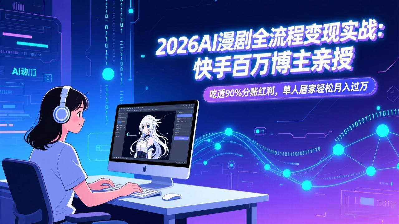 2026AI漫剧全流程变现实战：快手百万博主亲授，吃透90%分账红利，单人居家轻松月入过万-鼎誉项目网