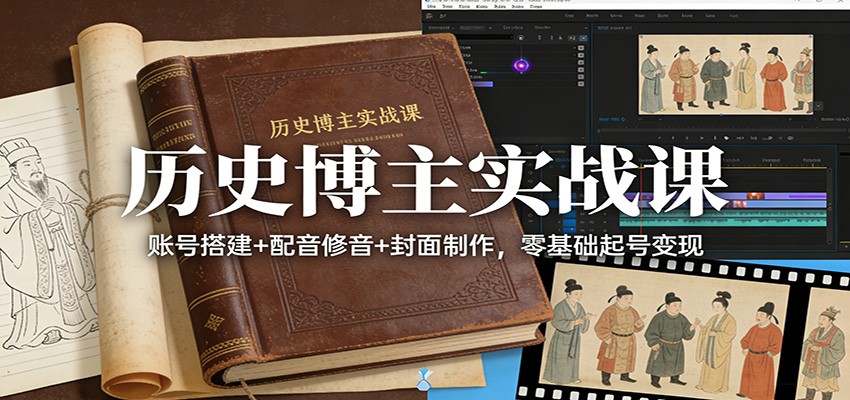 历史博主实战课：账号搭建+配音修音+封面制作，零基础起号变现-鼎誉项目网