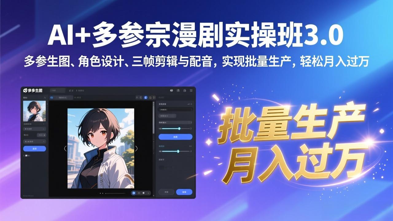 AI+多参宗漫剧实操班3.0：多参生图、角色设计、三帧剪辑与配音，实现批量生产，轻松月入过万-鼎誉项目网