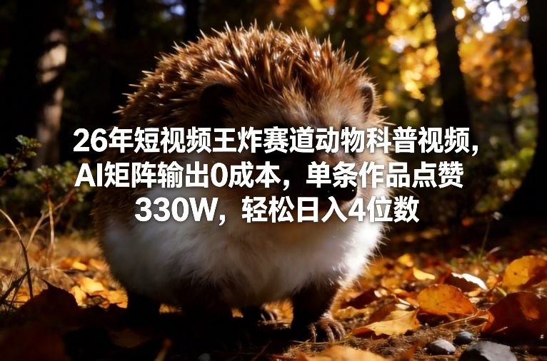 26年短视频王炸赛道动物科普视频，AI矩阵输出0成本，单条作品点赞330W，轻松日入4位数-鼎誉项目网