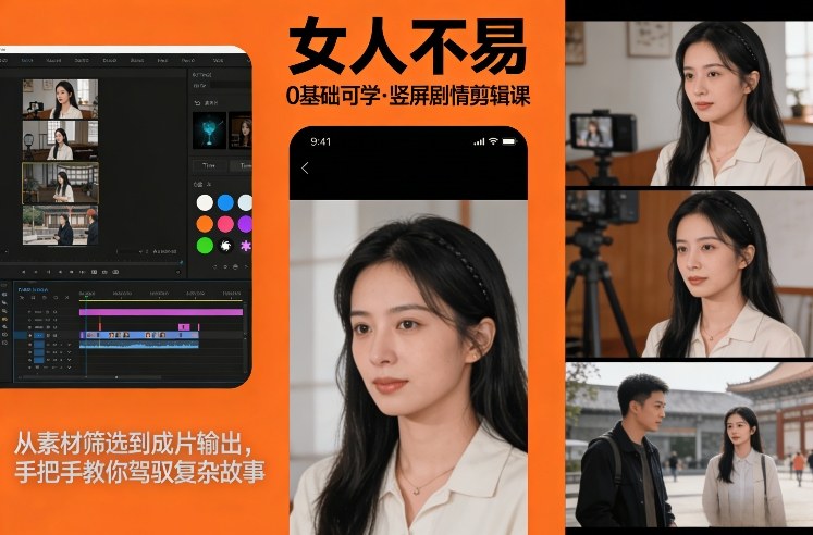 0基础可学！《女人不易》竖屏剧情剪辑课，从素材筛选到成片输出，手把手教你驾驭复杂故事-鼎誉项目网