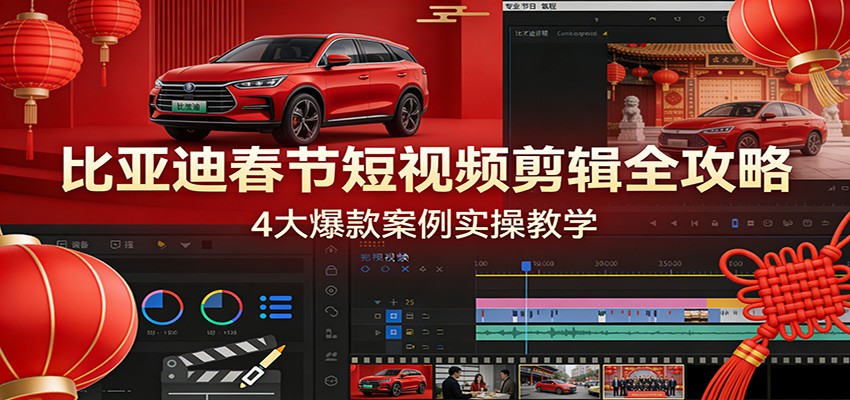 比亚迪春节短视频剪辑全攻略,4大爆款案例实操教学-鼎誉项目网