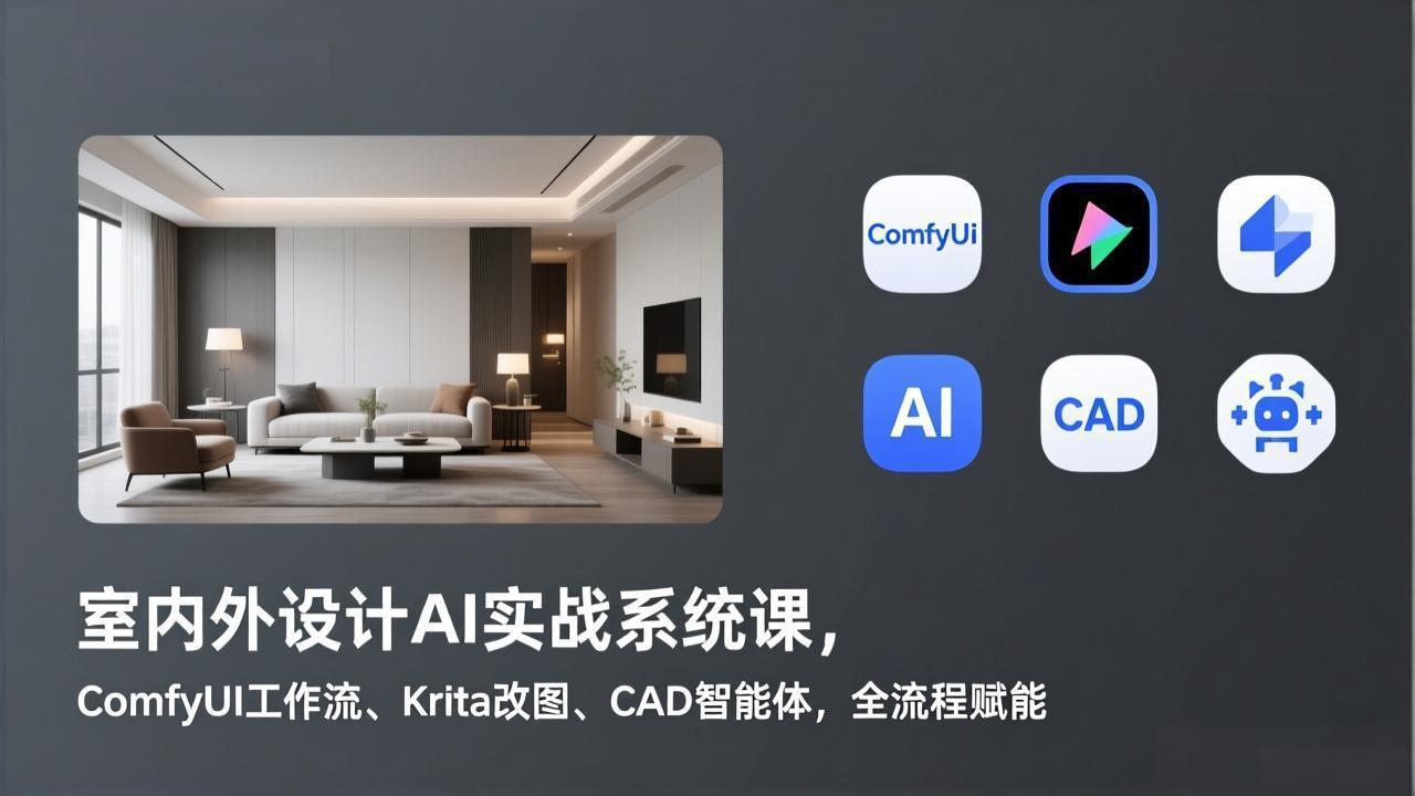 室内外设计AI实战系统课，ComfyUI工作流、Krita改图、CAD智能体，全流程赋能-鼎誉项目网