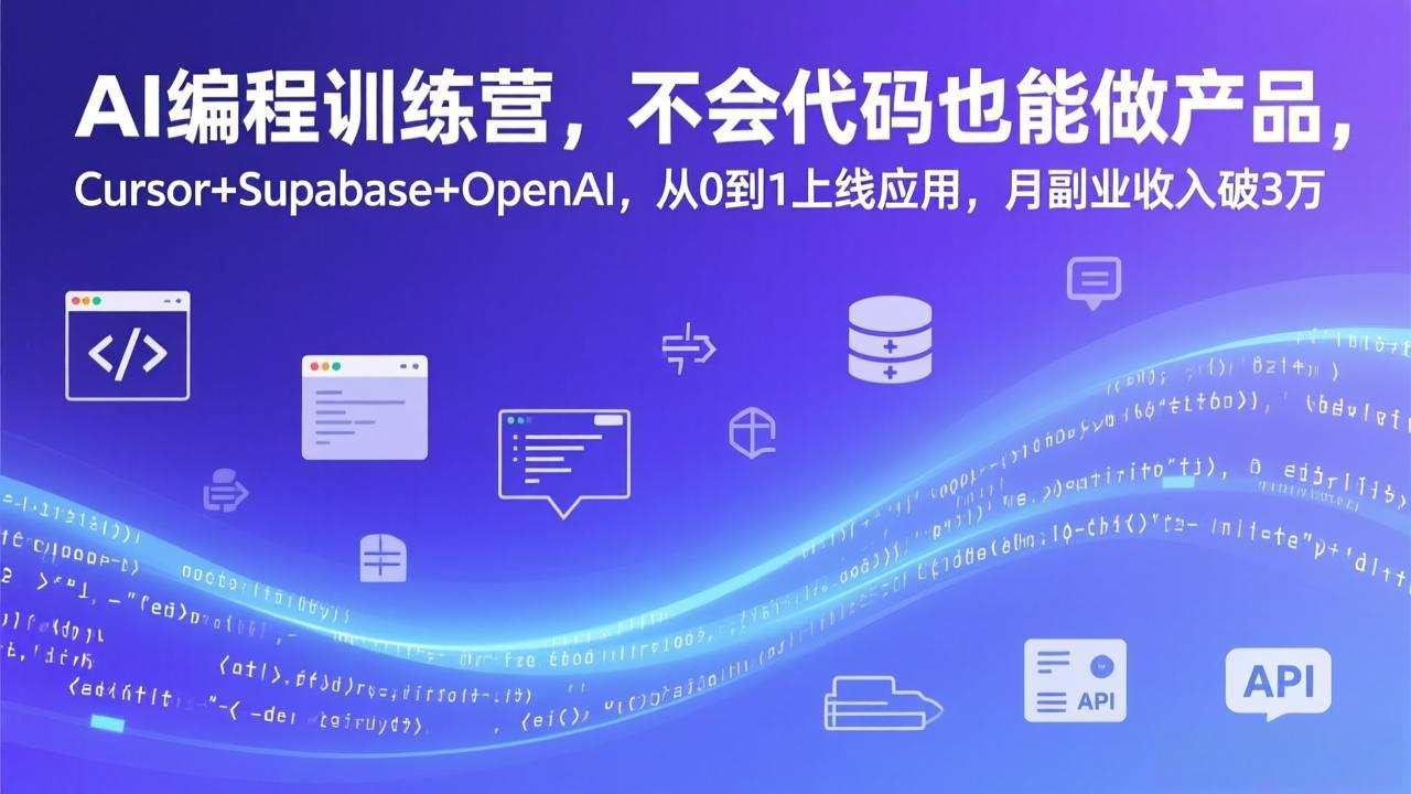 AI编程训练营，不会代码也能做产品，Cursor+Supabase+OpenAI，从0到1上线应用，月副业收入破3万-鼎誉项目网