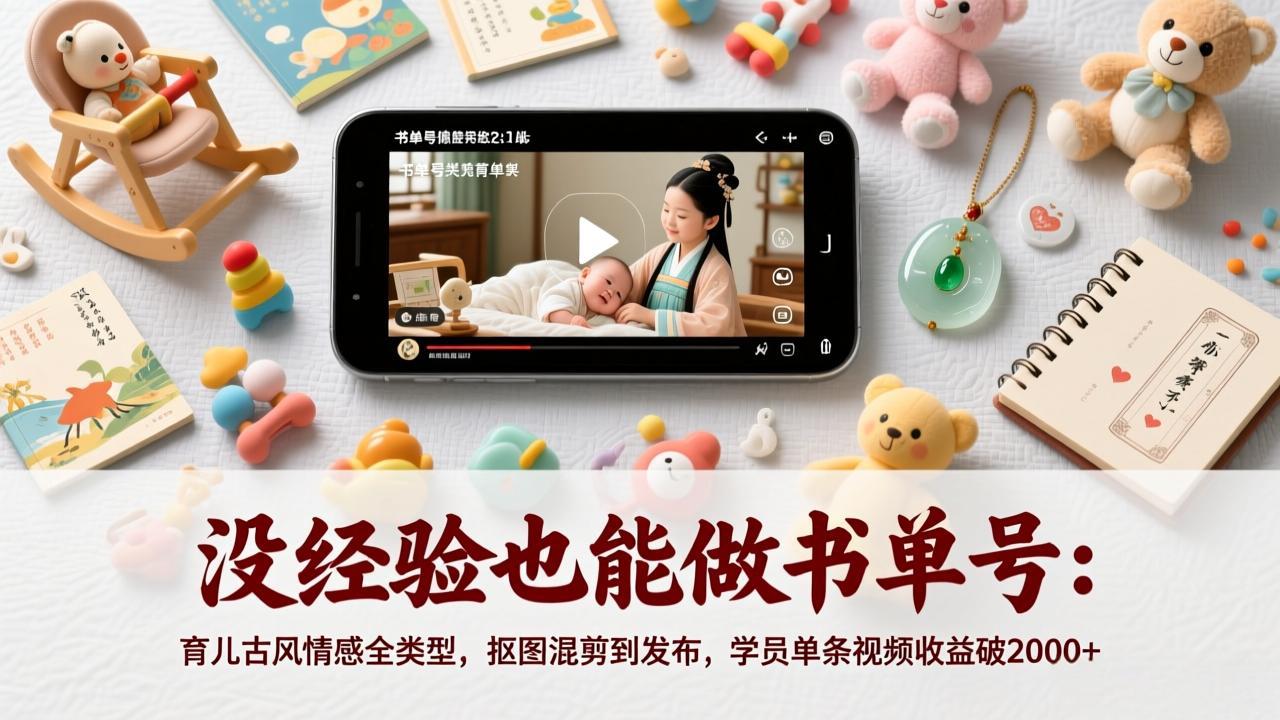 没经验也能做书单号：育儿古风情感全类型，抠图混剪到发布，学员单条视频收益破2000+-鼎誉项目网