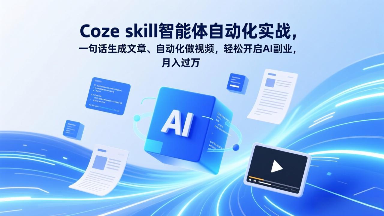 Coze skill智能体自动化实战，一句话生成文章、自动化做视频，轻松开启AI副业，月入过万-鼎誉项目网