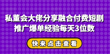 私董会大佬分享融合付费短剧推广爆单经验每天3位数-鼎誉项目网