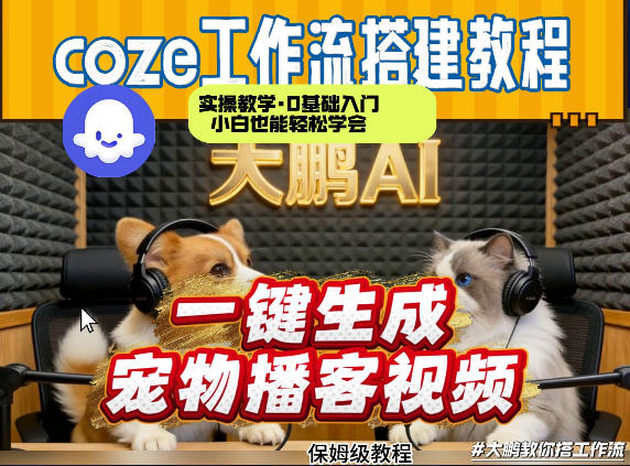 Coze工作流AI一键生成宠物播客视频，全程保姆级教程，零基础小白保姆级教学-鼎誉项目网