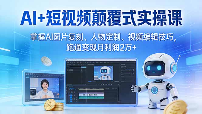 AI+短视频颠覆式实操课：掌握AI图片复刻、人物定制、视频编辑技巧，跑通变现月利润2万+-鼎誉项目网