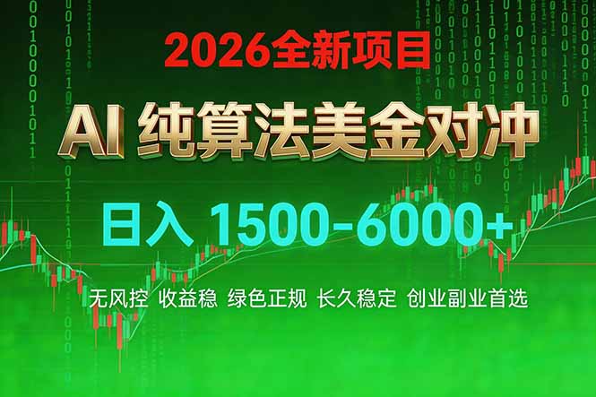 2026 全新美金对冲项目，不套平台赠金，不封号，纯算法对冲，日入 1500-6000+-鼎誉项目网