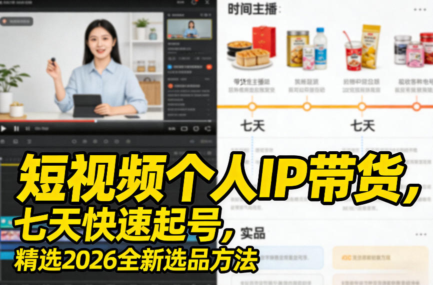 短视频个人IP带货，七天快速起号，精选2026全新选品方法-鼎誉项目网