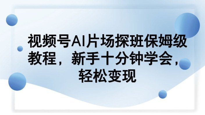 视频号AI片场探班保姆级教程，新手十分钟学会，轻松变现-鼎誉项目网