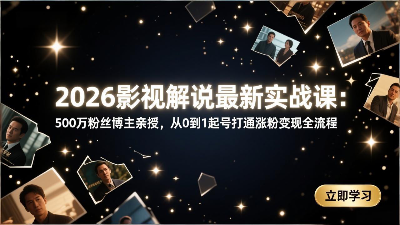 2026影视解说最新实战课：500万粉丝博主亲授，从0到1起号打通涨粉变现全流程-鼎誉项目网