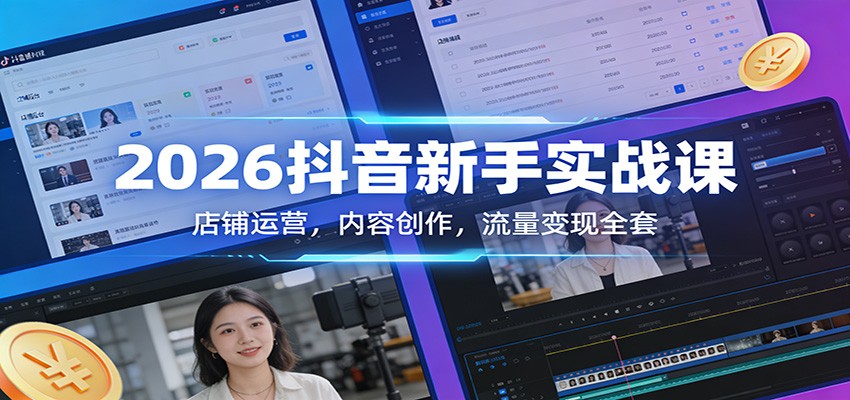 2026抖音新手实战课:店铺运营,内容创作,流量变现全套-鼎誉项目网