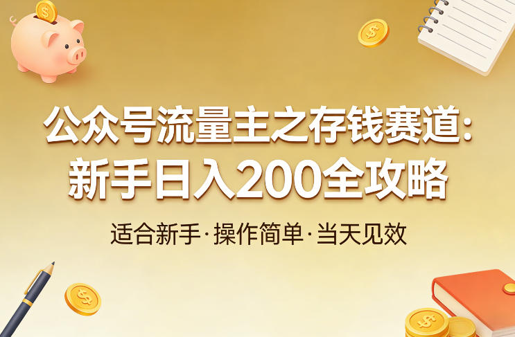 公众号流量主之存钱赛道，贴合当下需求，适合新手，一天收益2张-鼎誉项目网