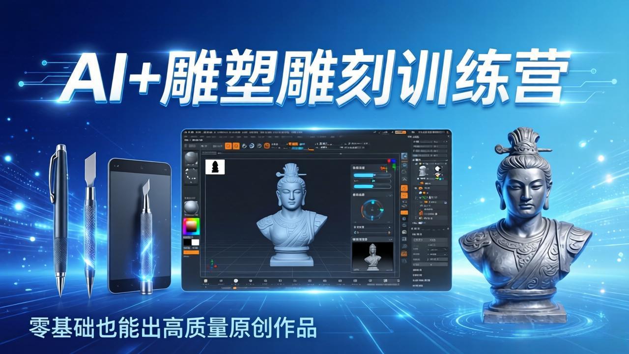 AI+雕塑雕刻训练营：从AI创作、大模型训练到3D雕刻 + 渲染，零基础也能出高质量原创作品-鼎誉项目网