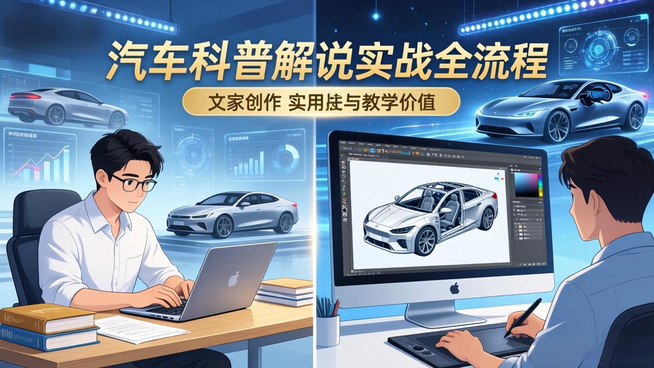 抖音汽车科普解说实战：文案+动画+画面处理+去水印全流程，打造专业汽车科普视频-鼎誉项目网