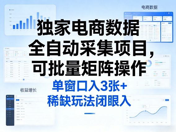 独家电商数据全自动采集项目，可批量矩阵操作，单窗口日入3张+，稀缺玩法闭眼入【揭秘】-鼎誉项目网