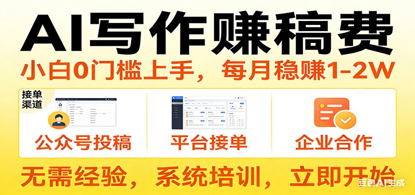 用AI写作赚稿费，提供接单渠道，每月稳赚1-2W，小白0门槛上手！-鼎誉项目网