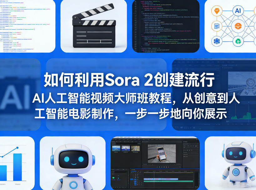 如何利用Sora 2创建流行AI人工智能视频大师班教程，从创意到人工智能电影制作，一步一步地向你展示-鼎誉项目网