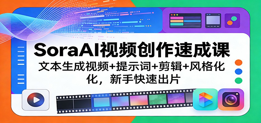 SoraAI视频创作速成课：文本生成视频+提示词+剪辑+风格化，新手快速出片-鼎誉项目网