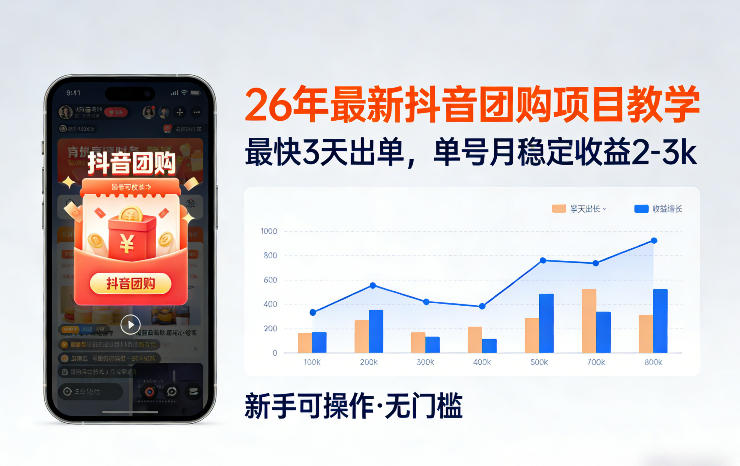 26年最新抖音团购项目教学，0门槛，最快3天出单，单号月稳定收益2-3k(更新3月19日)-鼎誉项目网