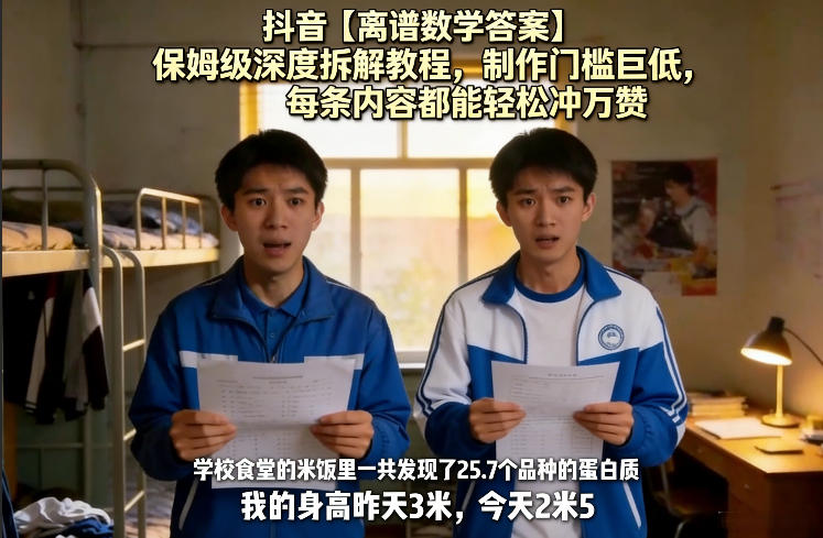 抖音【离谱数学答案】保姆级深度拆解教程，制作门槛巨低，每条内容都能轻松冲万赞，附详细步骤-鼎誉项目网