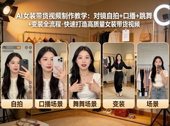 AI女装带货视频制作教学，对镜自拍、口播、跳舞、变装全流程，快速打造高质量女装带货视频-鼎誉项目网