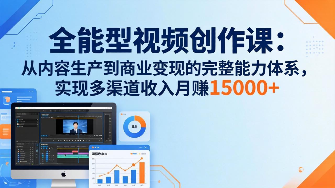 全能型视频创作课-26年3月更新：从内容生产到商业变现的完整能力体系，多渠道收入月赚15000+-鼎誉项目网