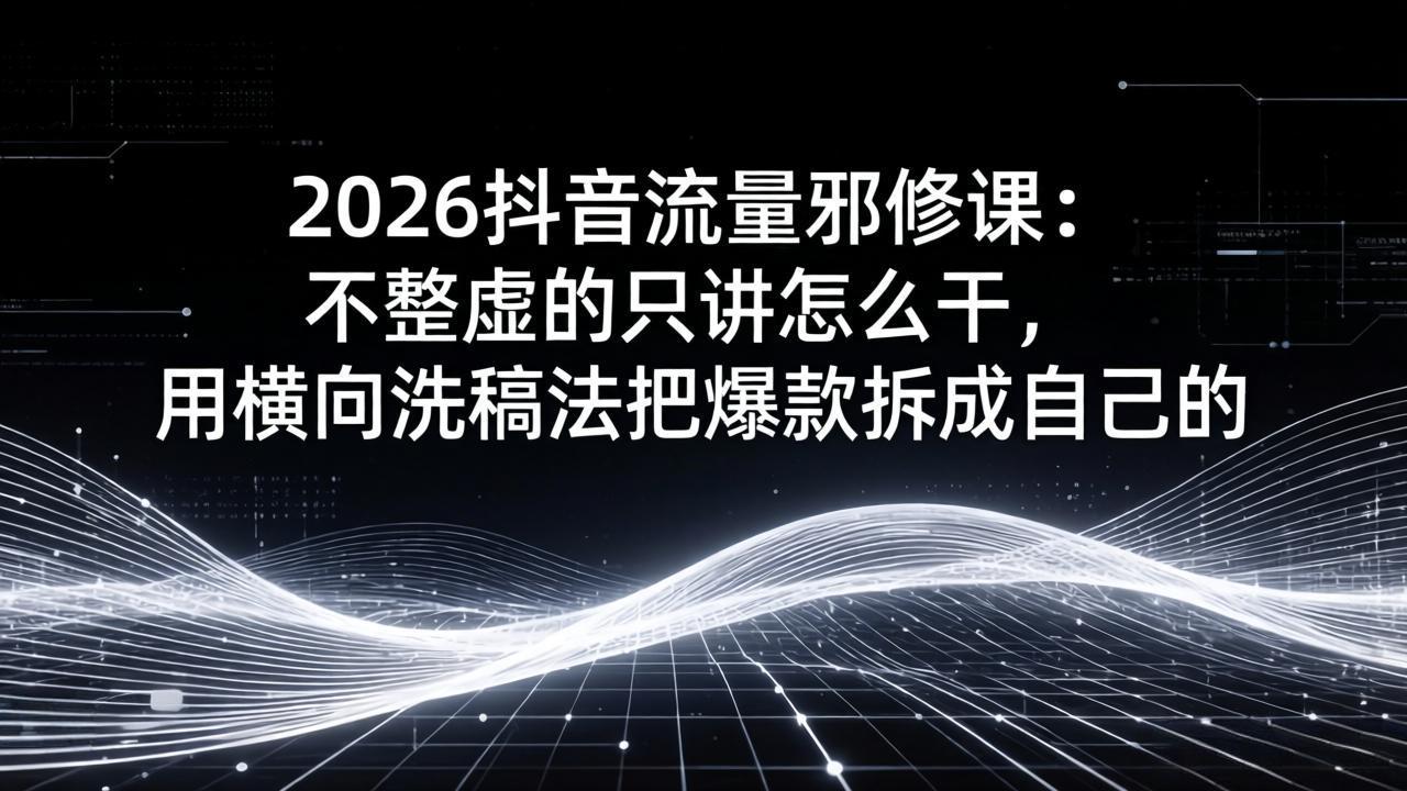 2026抖音流量邪修课：不整虚的只讲怎么干，用横向洗稿法把爆款拆成自己的-鼎誉项目网