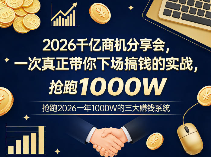2026千亿商机分享会，一次真正带你下场搞钱的实战，抢跑2026一年1000W的三大賺钱系统-鼎誉项目网