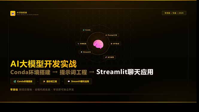 AI大模型开发实战：Conda环境搭建→提示词工程→Streamlit聊天应用，零基础到项目落地-鼎誉项目网