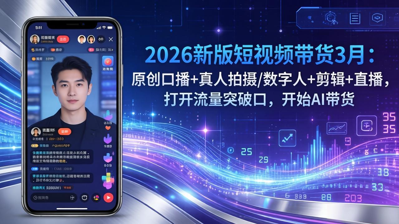 2026新版短视频带货3月：原创口播+真人拍摄/数字人+剪辑+直播，打开流量突破口，开始AI带货-鼎誉项目网