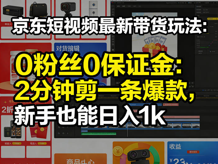 京东短视频最新带货玩法，0粉丝0保证金，2分钟剪一条爆款，新手也能日入1k+【揭秘】-鼎誉项目网