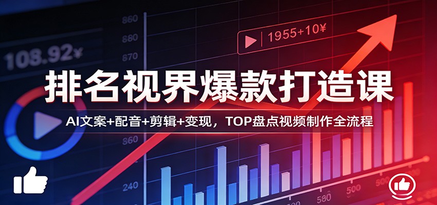 排名视界爆款打造课：AI文案+配音+剪辑+变现，TOP盘点视频制作全流程-鼎誉项目网
