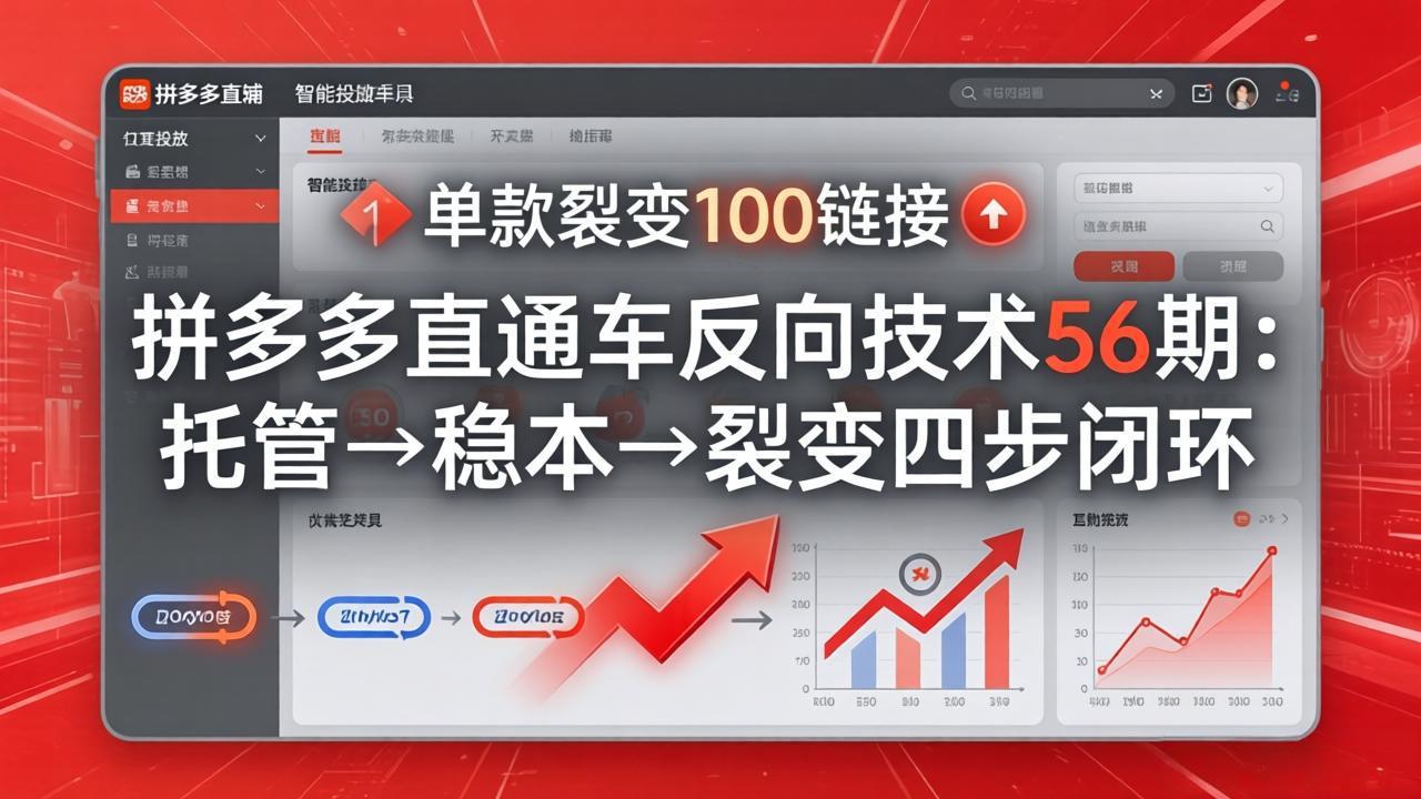 拼多多直通车反向技术56期：托管→稳本→裂变四步闭环，单款裂变100链接抢占核心流量-鼎誉项目网